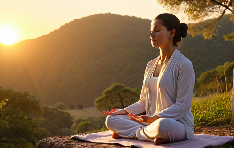**A serene individual meditating at sunrise, embodying mindfulness, with soft, golden light and peaceful surroundings.** (Focus: Mindfulness & Serenity)