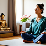 Peaceful Morning Meditation at Home**

A woman in comfortable, modest clothing sits in a serene living room bathed in soft morning light, fully clothed, eyes closed in meditation, perfect anatomy, correct proportions, natural pose. A small altar with a lotus flower and a statue of Buddha is in the background. Safe for work, appropriate content, family-friendly, professional quality, high resolution.

**