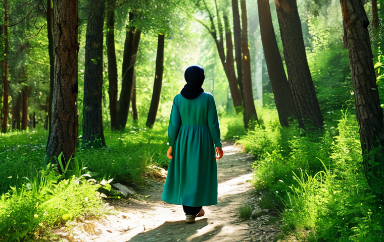 Nature Escape**
A woman in comfortable, modest clothing, walking through a lush green forest in Turkey. Sunlight filters through the trees. Focus on a serene and peaceful atmosphere. Safe for work, appropriate content, fully clothed, professional quality, perfect anatomy, natural proportions, modest, family-friendly. Include elements of Turkish flora.
**