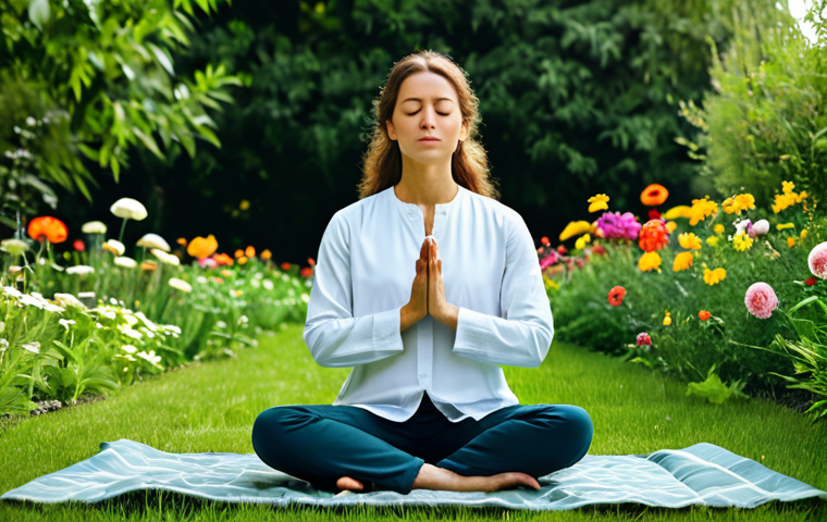 불교에서의 영적 독립 - Meditating Woman in Nature**
A serene woman meditating in a peaceful garden. She is fully clothed i...