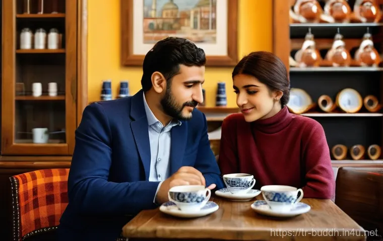 불교와 인간관계 - **Prompt:** A young Turkish couple, fully clothed in stylish yet modest contemporary casual wear (e....