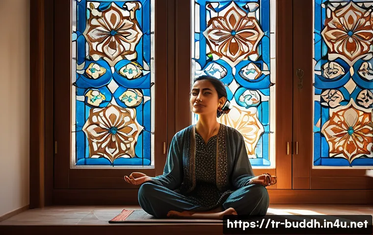 불교의 사성제 - A serene Turkish woman practicing mindfulness meditation in a sunlit traditional Istanbul apartment,...