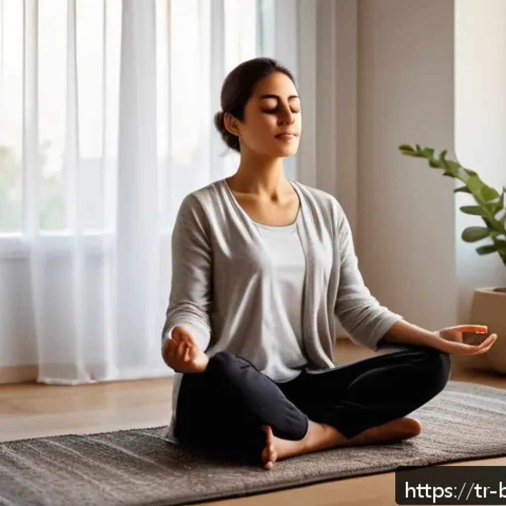 불교에서의 마음 훈련 - A serene indoor scene depicting a Turkish adult woman practicing mindfulness meditation in a cozy li...